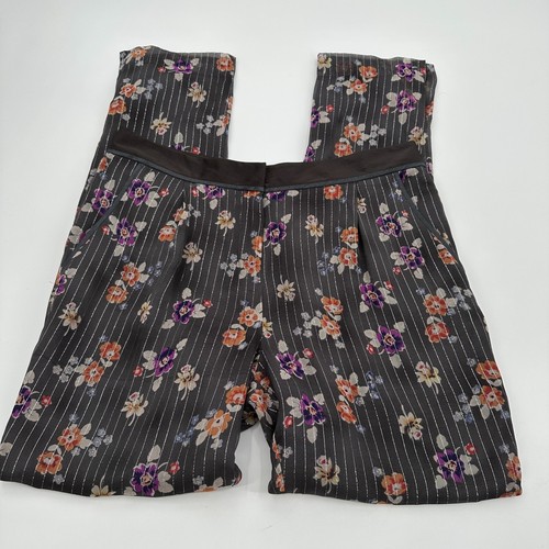 Rebecca Taylor Womens Pants 6 Floral Metallic Silk Zipper Casual Business Pocket - Picture 4 of 14