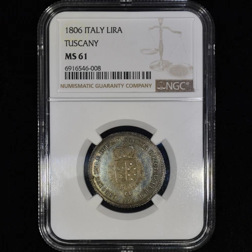 1806 ITALY 1 LIRA ✪ NGC MS-61 ✪ SILVER COIN 1L TUSCANY UNA UNCIRCULATED◢TRUSTED◣