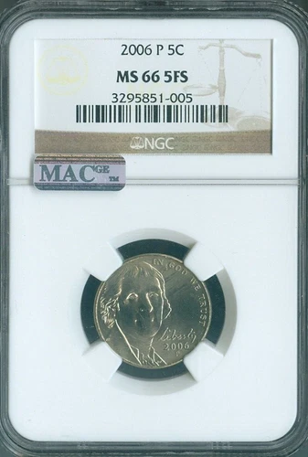 2006 P Jefferson Nickel 5C NGC MS65 FS Quality