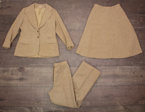 Vtg Women's 70s 3Pc Tweed Wool Suit Set M/L Jacket Pants Skirt 1970s Evan Picone - Picture 6 of 24