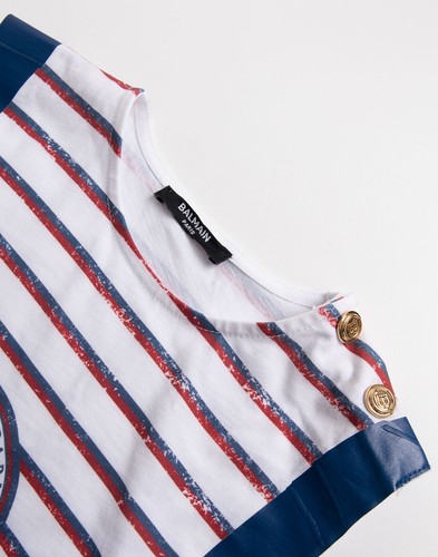 RRP€200 BALMAIN Kids T-Shirt Size 6Y Striped Logo Front Coated Tapes Sleeveless - Picture 3 of 11
