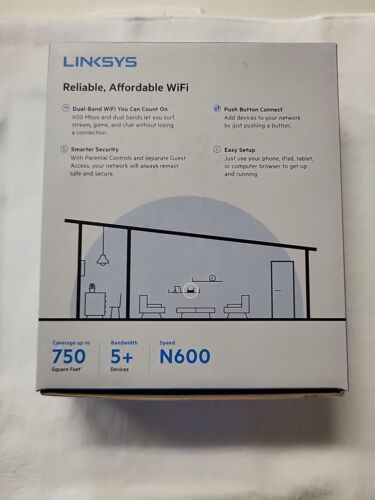 Linksys N600 E2500 600 Mbps Dual Band WiFi 4 Router New In Box Whole Home 750 Sq - Picture 2 of 8