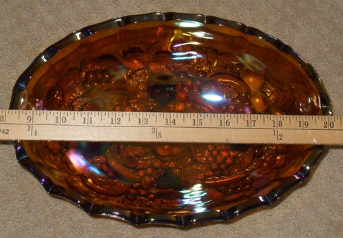 Vintage Indiana Iridescent Carnival Glass Harvest Grape Gold/Amber Oval Bowl 12" - Picture 12 of 12