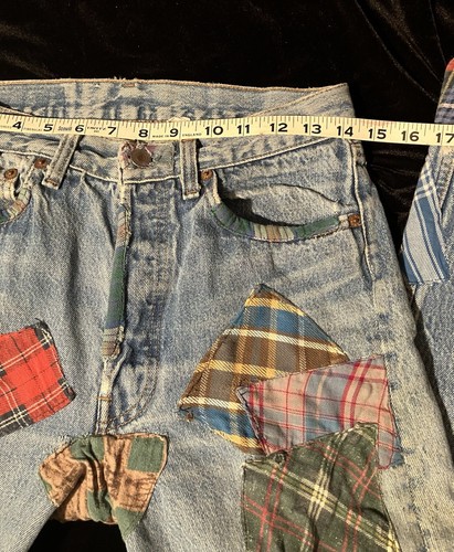 Vintage Levis Flannel Patchwork Patch Jeans Tall Hippie 29-30X33 Red Silver Tab - Picture 9 of 17