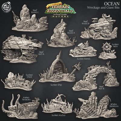 3D Printed Cast n Play Wreckage and Giant Bits Ocean Terrain Set Terrain