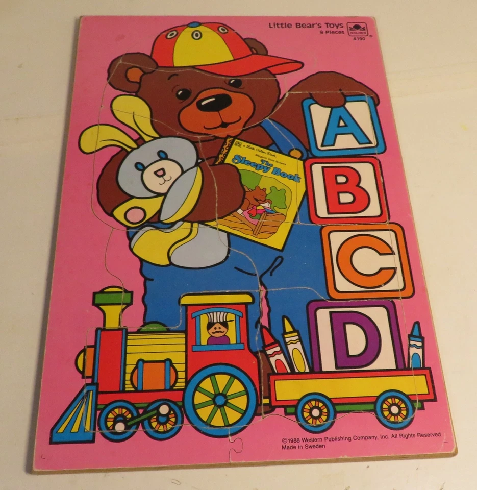 RARE Vintage Wooden Jigsaw Puzzle Golden Book 1988 Little Bear's Toys 9pc Sweden - Image 2 of 4