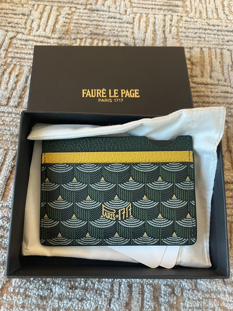 Faure Le Page Paris Empire Green Yellow 4CC Card Holder Case Leather  AUTHENTIC