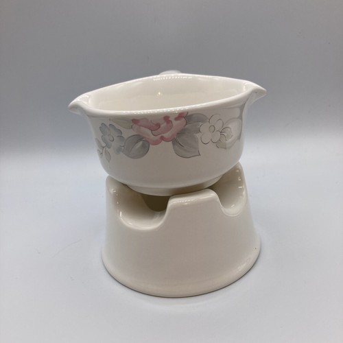 Pfaltzgraff Wyndham Tea Light Sauce / Butter Warmer Cream/Pink/Blue 2 Part