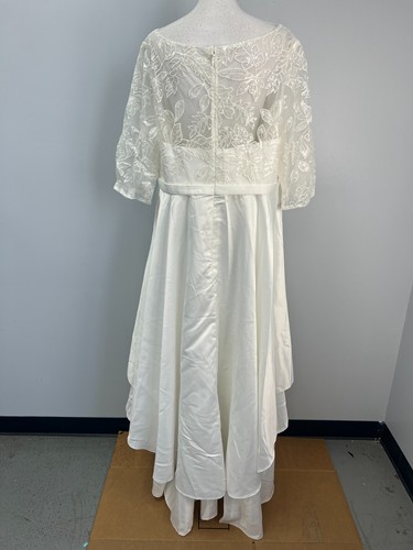 JJ's House Ivory A-Line High Low Sweep Train Wedding Dress Sz 18W 215653 Satin - Picture 4 of 7