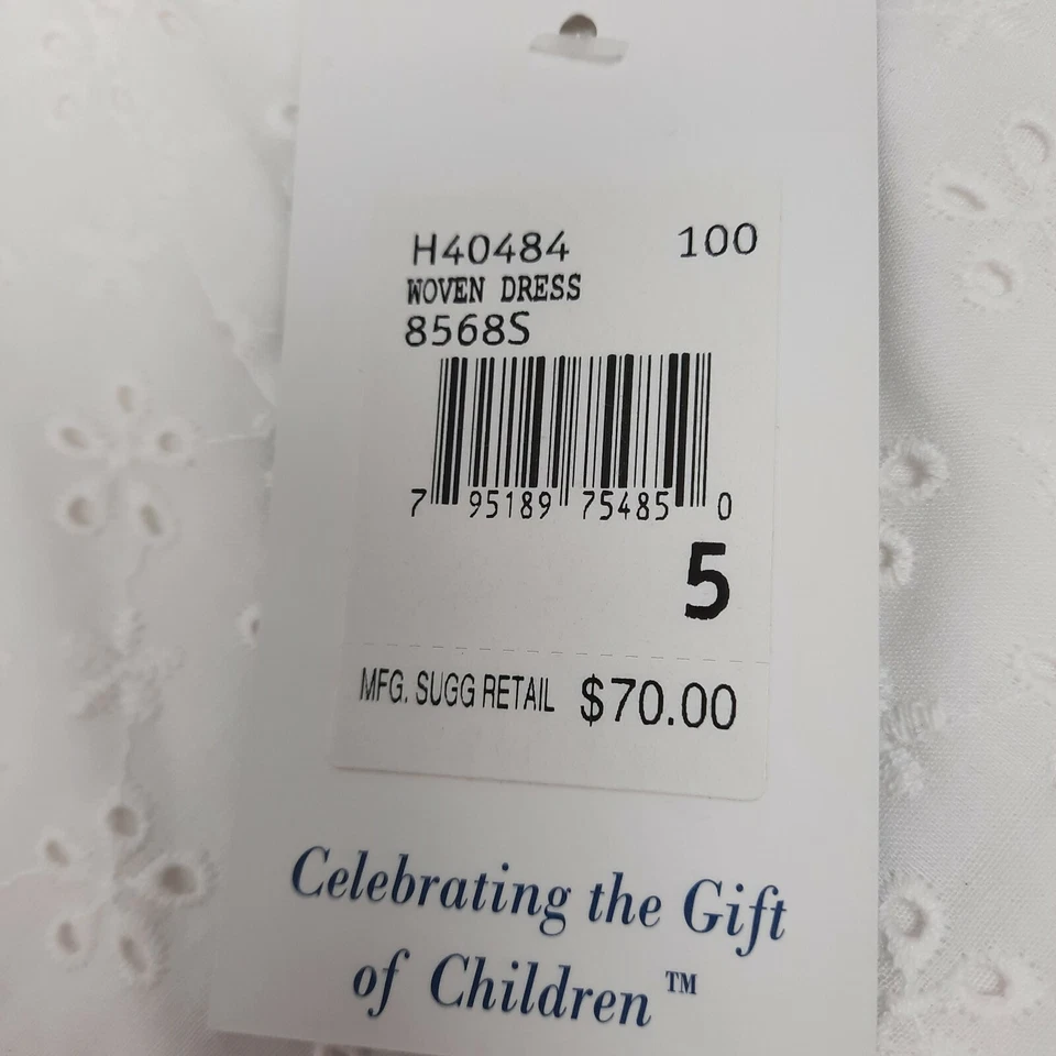 Vestido para niña Hartstrings blanco con ojales 100 % algodón sin mangas talla 5 precio de venta sugerido por el fabricante $70 NUEVO Foto 4 de 4