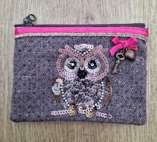 Fabric Sequin Owl Owls Coin Purse Zip Top. Accessorize. - Picture 8 of 9