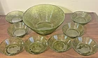 Vintage Anchor Hocking Avocado Green Soreno Glass 11” Salad Set With 8- 6” Bowls