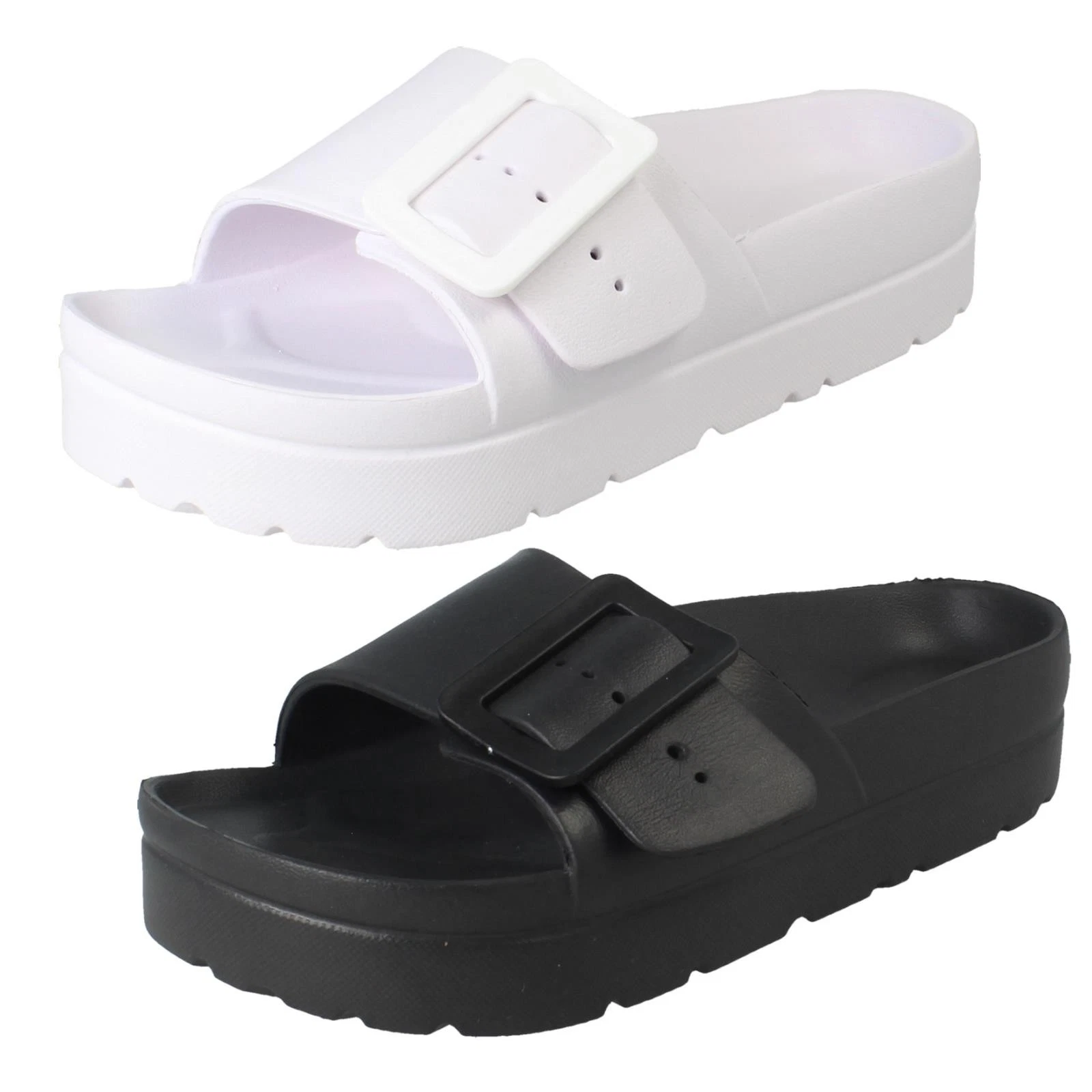 Ladies Spot On Adjustable Buckle Slip On Sliders Sandals "F1R2098"