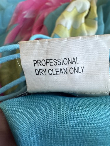 Vintage 90s Sue Wong Silk Lace Up Back Tie Teal Floral Halter Dress 10 *Flaws - Picture 11 of 15