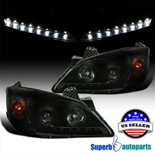 Fits 2005-2010 Pondiac G6 Black Smoke Projector Headlights LED Strip 05-10 Pair