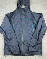 REI Co-op eVent Waterproof Rain Jacket Mens L Hooded Shell Hiking Outdoor Blue