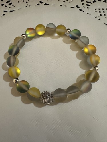 Mattiertes Meerjungfrau Glas "Sonnenschein an einem bewölkten Tag" Stretch Armband Neu - Bild 2 von 2