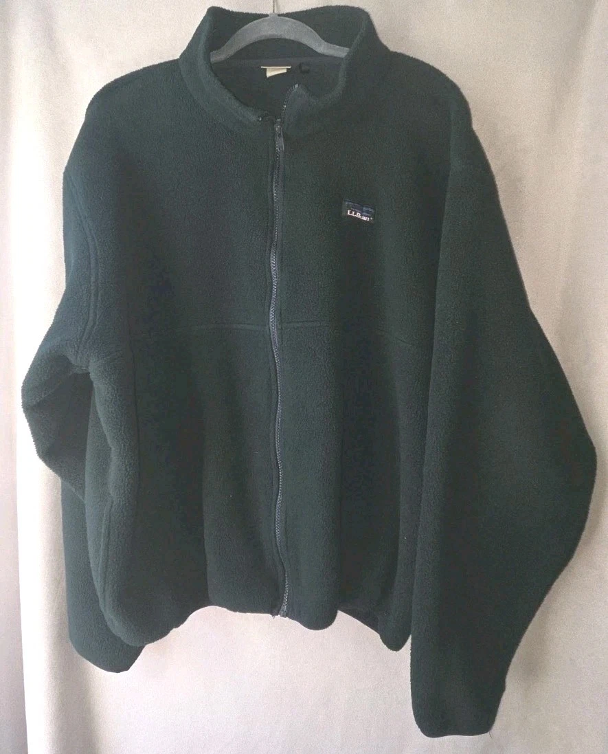 Vintage LL Bean Fleece Jacket Mens XL Tall Forest Green Full Zip FY31 Made Usa