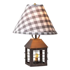 Colonial Lamp  - Metal Country Lantern with Gray Check Shade