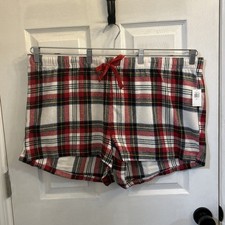 NWT Old Navy Womens 2XL Cotton Pajama Boxer Shorts Red Black Plaid Flannel Sleep