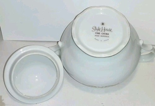 Vintage Stil Haus Fine China Rosa Rose Barock Milchkännchen Deckel Zucker Set Lesen - Bild 9 von 10