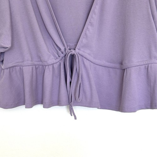 Shein Curve Damen bauchfreies Oberteil 3XL lila gerippt Kurzarm V-Ausschnitt vorne zum Binden - Bild 4 von 8