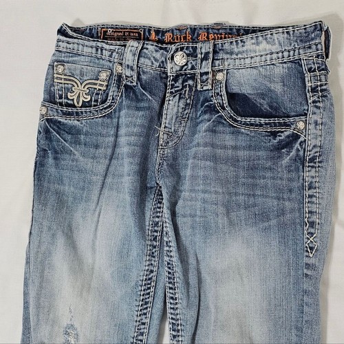 Pantalones de mezclilla Rock Revival Jerome rectos azules desgastados para hombre 30x31 100 % algodón - Imagen 3 de 8