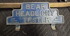 Vintage Bear Headlight Tester Metal Equipment Topper Sign w/ Original Decal Back