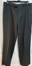Perry Ellis Portfolio Pants 38/32 Flat Front Charcoal Gray With Stripes