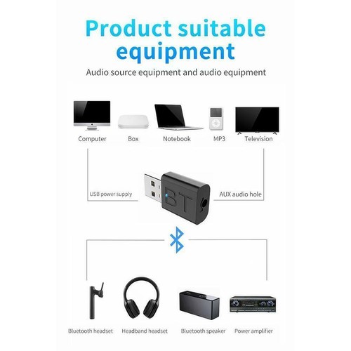 2 in1 USB Bluetooth 5.0 Transmitter Receiver AUX Audio For TV/PC/Ca. R8L3 - Afbeelding 12 van 12