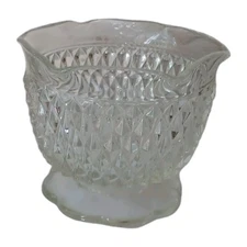 Vintage Anchor Hocking Wexford Clear Glass Compote Fruit Bowl Footed Scallop Rim