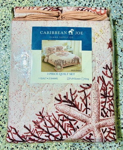 CARIBBEAN JOE Coastal 3-Piece Quilt Set, Queen, Beach Delight Coral - Picture 6 of 7