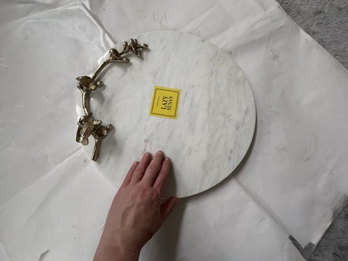 Marble White 16" Lazy Susan 15lb With Golden Bird On Branch New - Picture 6 of 12
