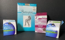 Lot of 4 Pkgs Queen Size L'eggs Satinskin Womens Black & Tan Beige Pantyhose