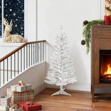 4FT Small Artificial Christmas Tree Silver Sequin Leave Vintage Style PartyDecor