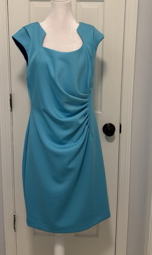 Calvin Klein Women’s Size 14 Cap Sleeve Lined Sheath Dress Blue Side Pleated