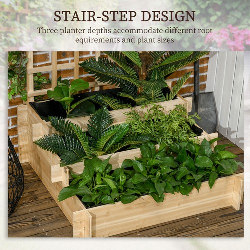 Outsunny 3 Tier Wooden Garden Planters with Trellis for Vine Climbing Plants - Picture 7 of 11