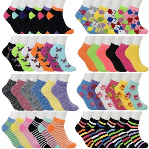 Women Soft Cotton Ankle Socks Colorful Multi-Pattern Athletic & Casual Sports