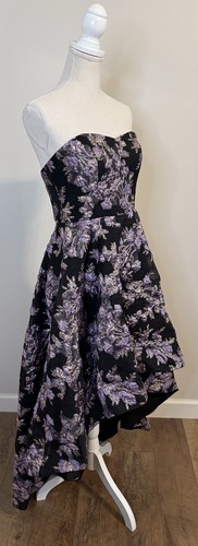 Lulus NWT All Romance Black Purple Floral Jacquard Strapless High-Low Dress Sz S - Picture 5 of 15