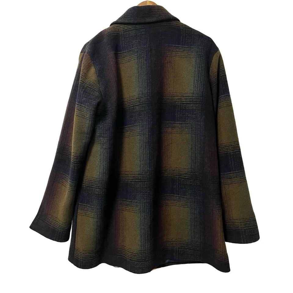 Pendleton Womens Wool Blend Plaid Topper Coat Size L Navy Heavyweight Winter NWT - Image 2 of 4