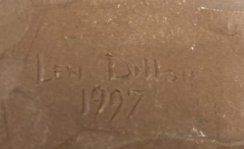 Scultura indiana 2 busti intagliati a mano 1997 firmata Len Dillon nativi americani - Foto 11 di 14