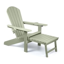 Sage Green Adirondack Garden Chair, HDPE Reclining Outdoor Armchair, Vonhaus
