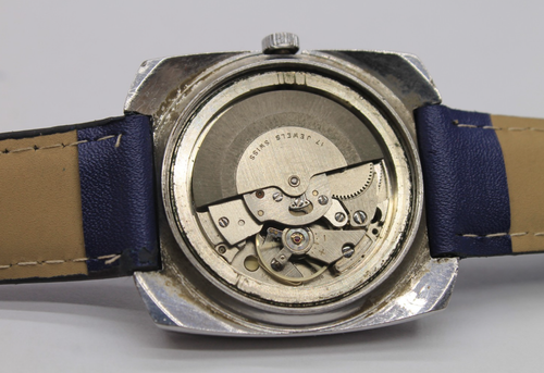 Rare Vintage OMAX Swiss Automatic Watch Blue Dial 17J Cushion Case Day-Date 70s - Picture 4 of 12