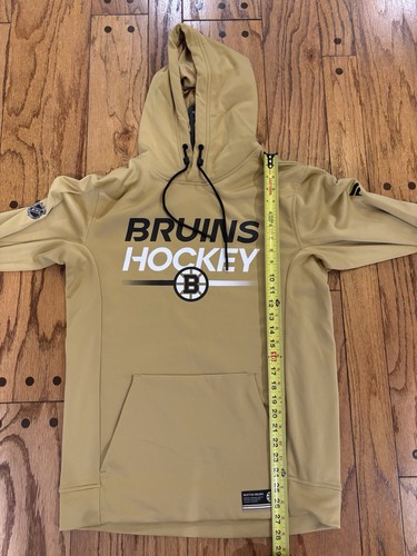 Felpa con cappuccio pullover uomo Fanatics Gold Boston Bruins Authentic Pro Rink Fleece TG M - Foto 12 di 13