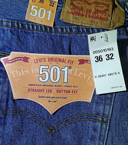 Nuevo con etiquetas Levi's para hombre (36x32) 501 original Jeans Medianos Lavado a Piedra Botón Mosca 00501-0193 - Imagen 3 de 9