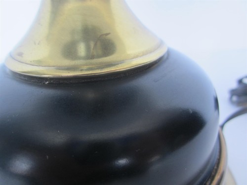 VINTAGE TOLEWARE TOLE 18.5" LAMP BLACK W/GOLD GRAPEVINE DESIGN MILK GLASS INSERT - Picture 10 of 17