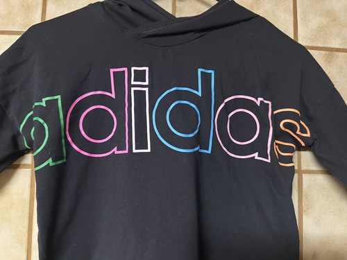 Adidas Girls Black Rainbow Logo Pullover Sweatshirt Hoodie Sz L (14/16) - Picture 3 of 11