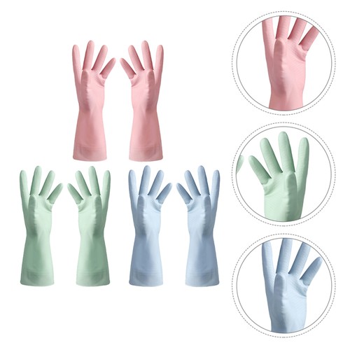  6 Paar Küchen Geschirr Handschuhe PVC Wiederverwendbar Wasserdicht Reinigungshandschuhe - Bild 10 von 12