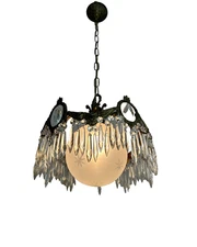 vintage brass and crystal prism pendant fixture