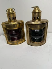 Vintage Brass Ship Oil Lanterns Port & Starboard Red Green Nautical 9.5” Read